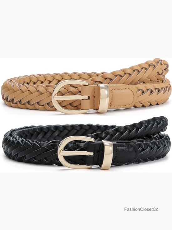 Thin Braided Belt for Women - Faux Leather Skinny Waist Belt for Jeans & Dresses main image 5